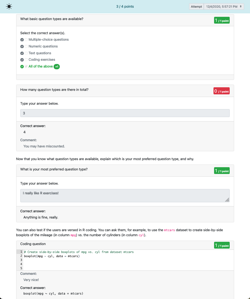 Feedback as shown to the learner.