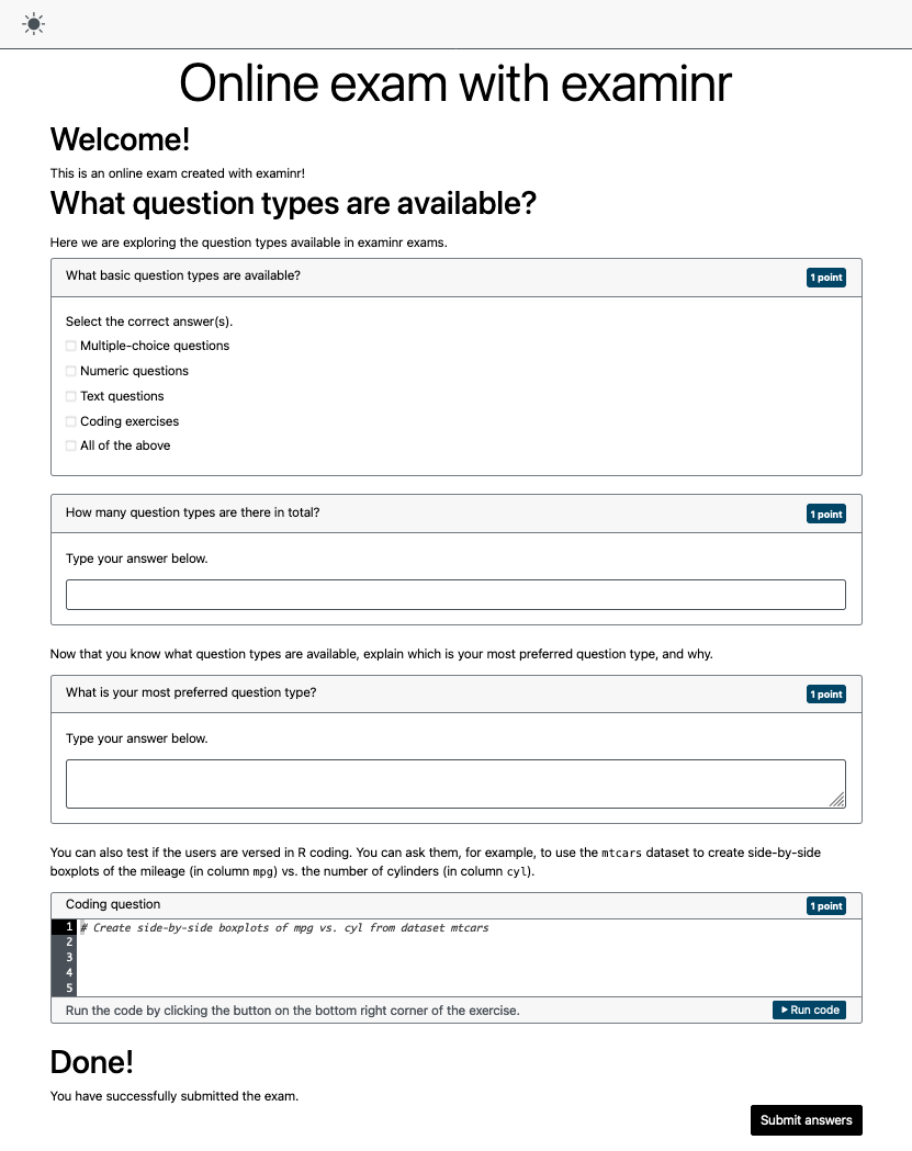 Exam as shown to the learner in high-contrast mode.