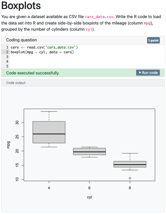 Exercise with setup and solution chunks (during the exam)