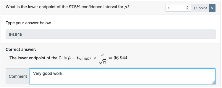 Adding an individual comment to a question.