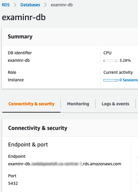 Endpoint URL for the newly created DB instance