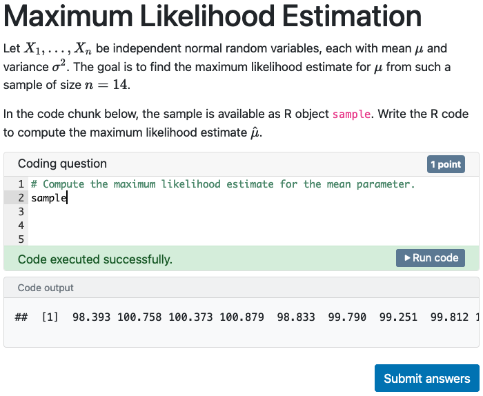 Exercise chunk with randomized data.