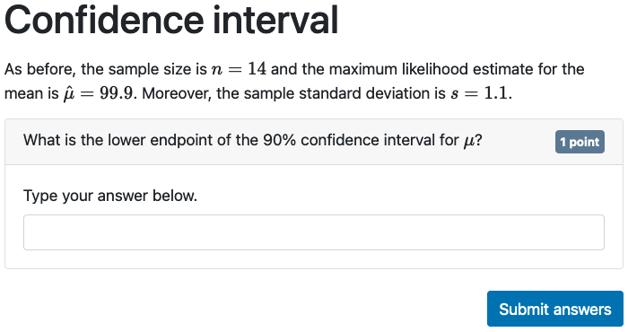 Confidence interval section as shown to a user during the exam.